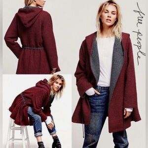 Free People Wine Hooded Satellite Image Swing Coat